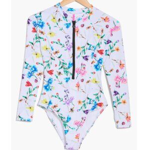 Betsey Johnson Scuba Knit Half Zip Long Sleeve One-Piece Swimsuit in Size Medium